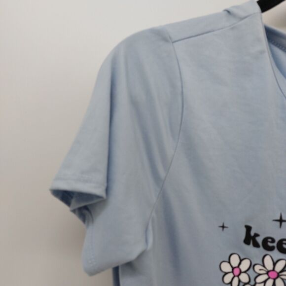 Ruby & Lace Light Blue Top Tee flowers mushrooms Keep it happy Smile Plus Sz 1X - Picture 4 of 14